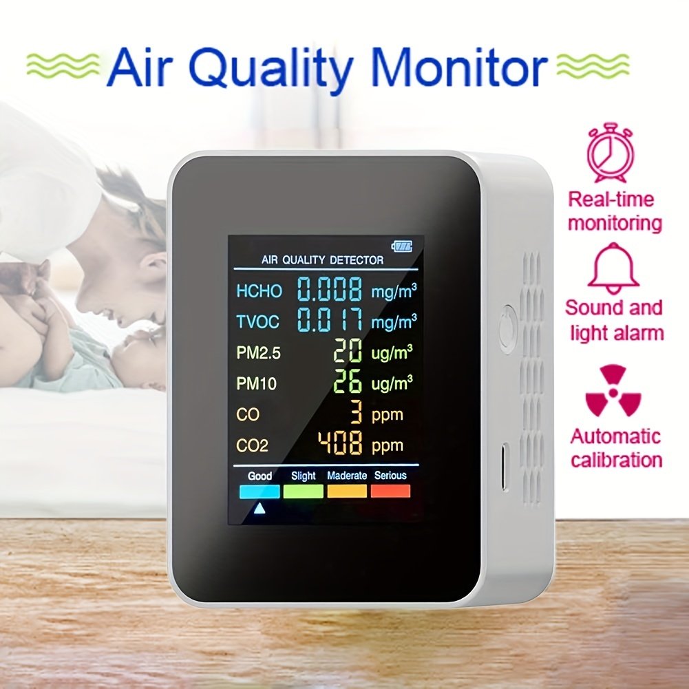 6 IN 1 Hot Selling Detector Indoor Temperature Humidity Tester Carbon Dioxide Detector Real Time Reading