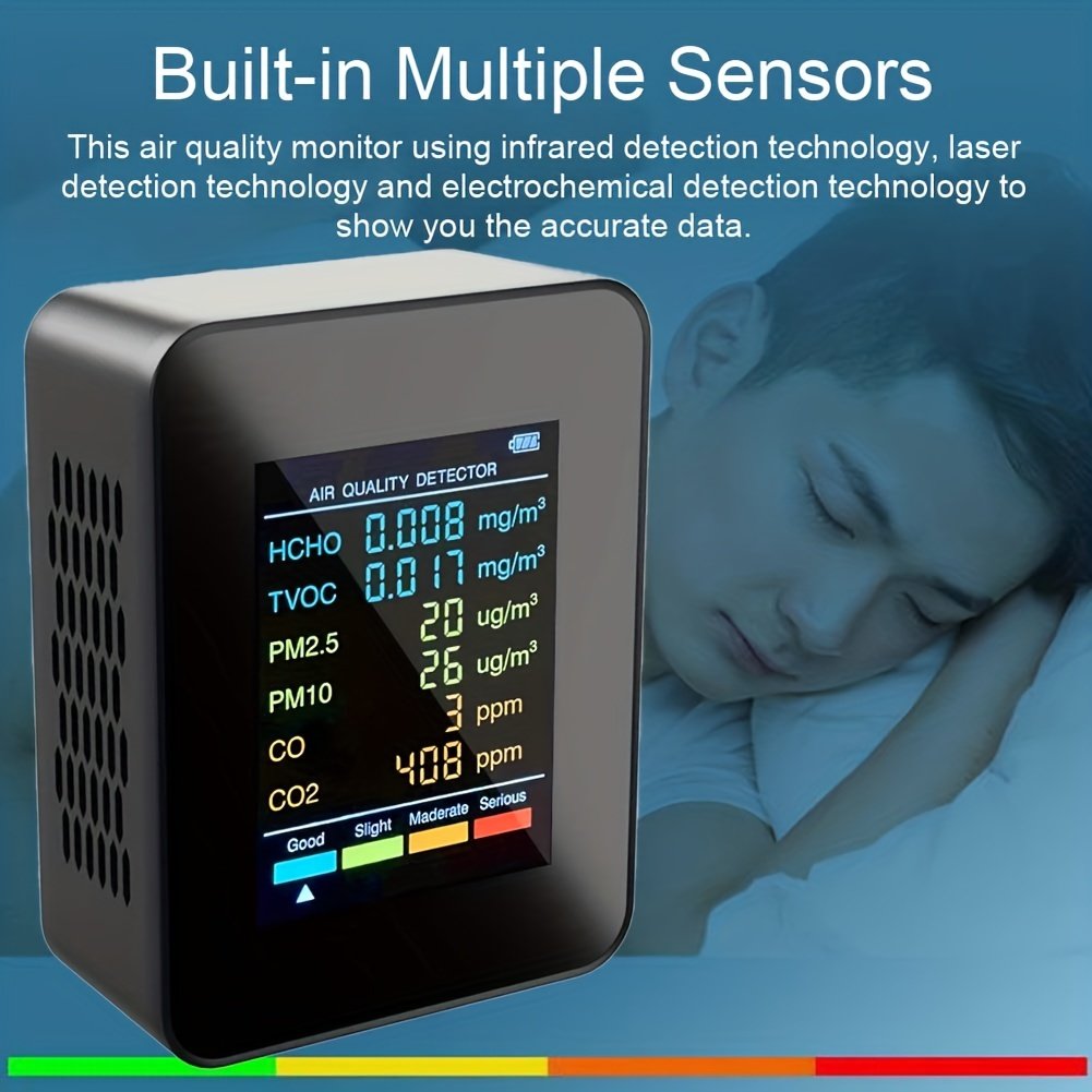 6 IN 1 Hot Selling Detector Indoor Temperature Humidity Tester Carbon Dioxide Detector Real Time Reading