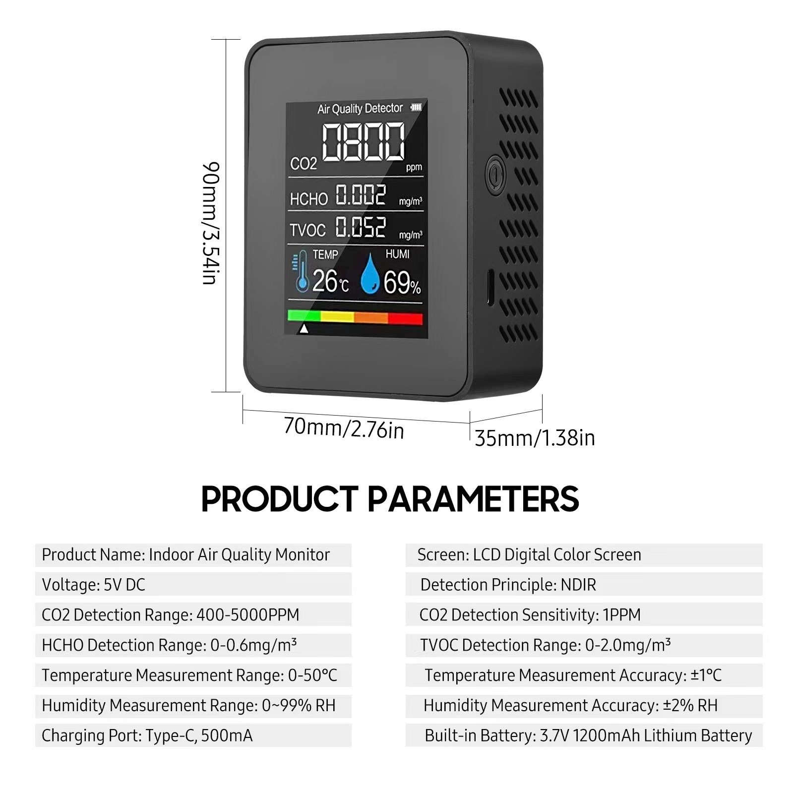 XUGUANG Smart Home Gadgets 5 In 1 gas analyzer Formaldehyde Hcho Tvoc Tester Co2 meter Air Quality Monitor Indoor Detector