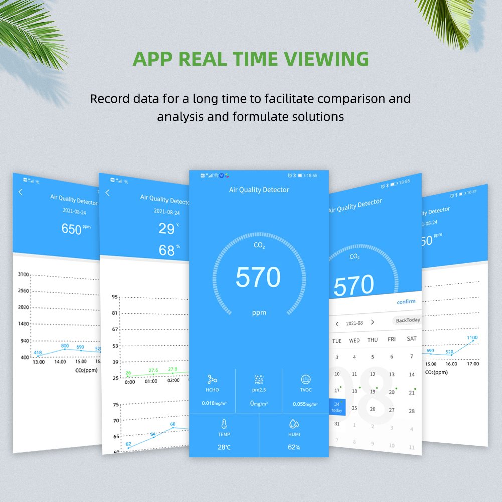 Newest smart Air Monitor APP Control LCD Digital TVOC HCHO Detector USB Charge S CO2 Meter