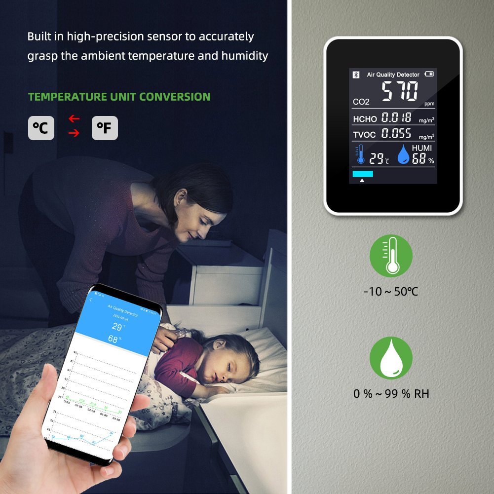 Newest smart Air Monitor APP Control LCD Digital TVOC HCHO Detector USB Charge S CO2 Meter