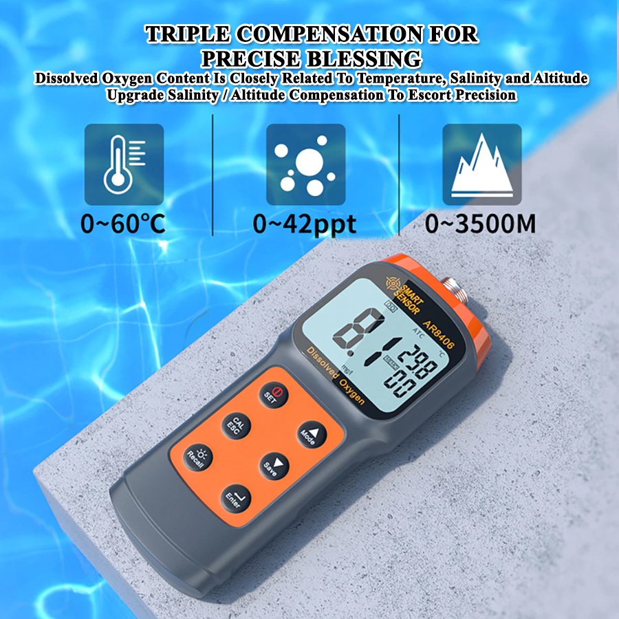 SMART SENSOR AR8406 Portable Digital Dissolved Oxygen Analyzer Detector Meter DO/Water Quality Tester