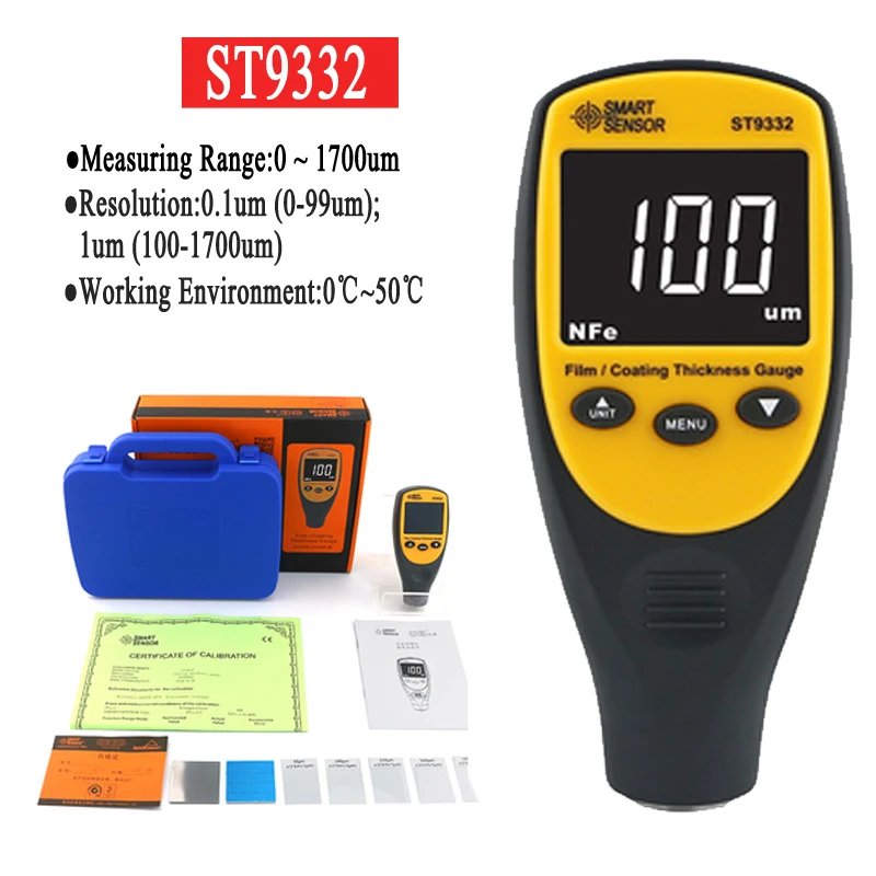 SMART SENSOR ST9332 Digital Coating Thickness Gauge Car Paint Tester Meter Detector Paint 0~1700μm Automotive Refinishing Paint