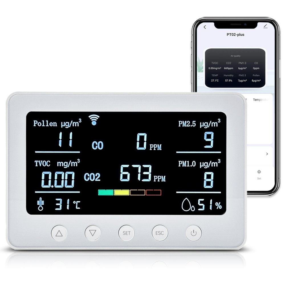Pollen/CO/CO2/PM2.5/1.0/TVOC/humidity/temperature 8 in1 gas tester Diffuser monitor CO2 Gas Detector Indoor LCD Display RS485