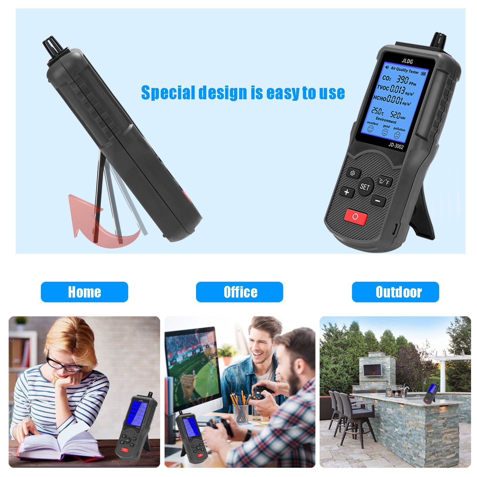 Portable JLDG JD-3002 CO2 Testers CO2 Concentration Detector For Decoration Companies