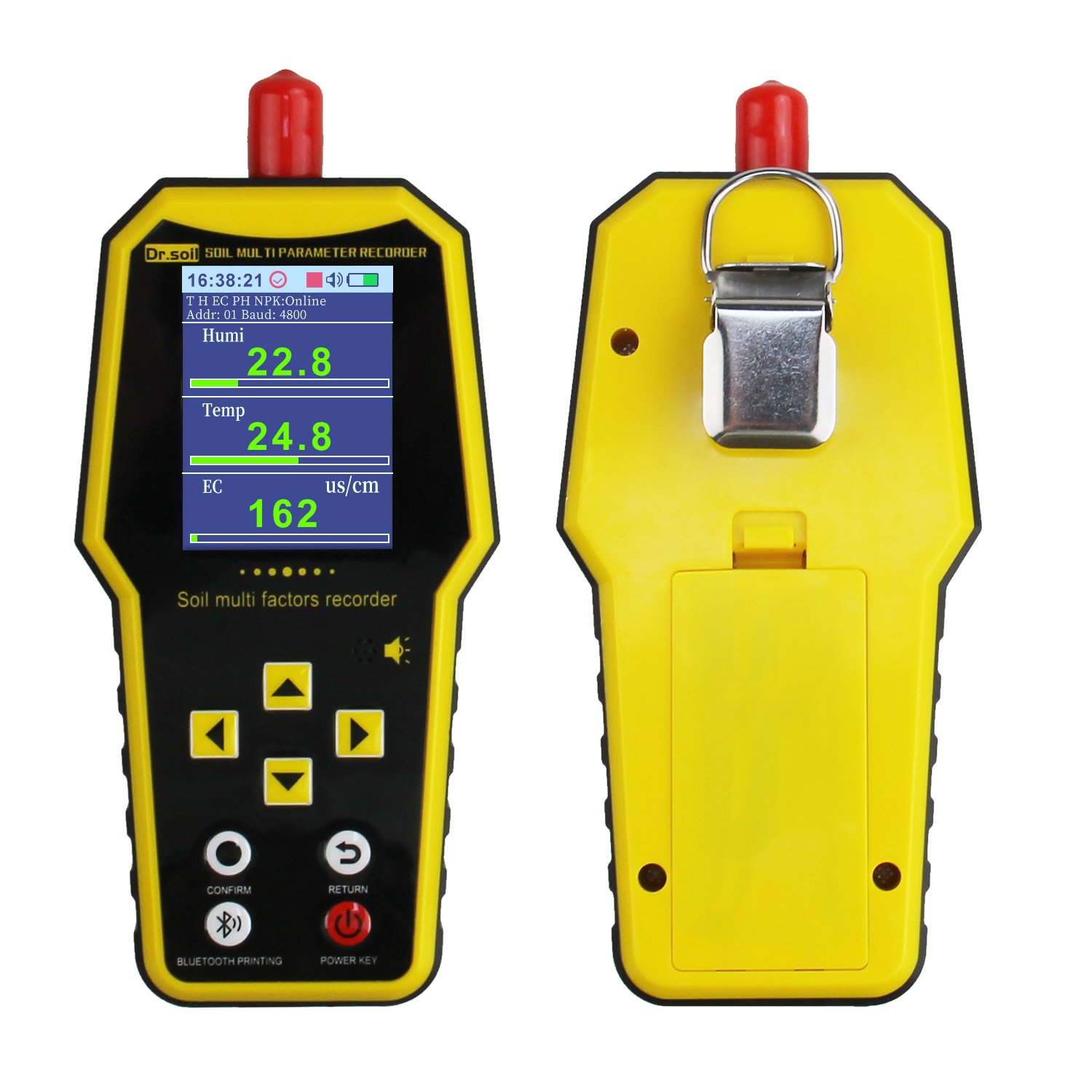 Intelligent soil detector sensor soil nutrient speedometer temperature + humidity + EC + PH + NPK storage detector field display