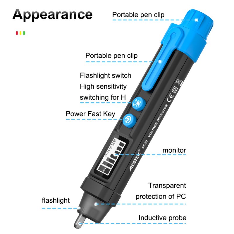 Mestek AC50 AC Electronic Pen Type High security Non-Contact AC Voltage Tester Sensor Voltage Detector Tester Voltage Detector