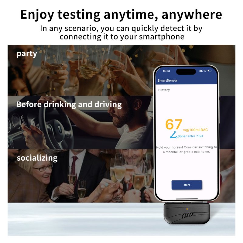 Direct Factory hanwei Mini USB-C gas detector breathalyzer alcohol analyzer portable alcohol testers