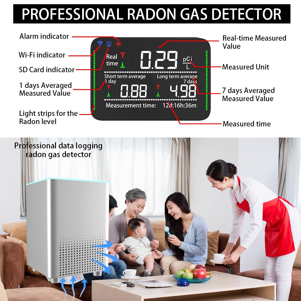 Home Use Smart Tuya Digital Pulse Ion Chamber Sensor Radon Meter SD cards Trend Charts Real Time Value Radon Tester for Home