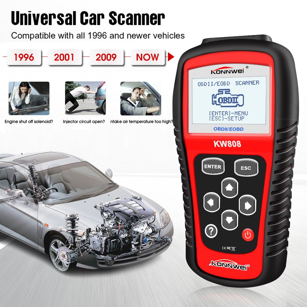KONNWEI KW808 obd 2 tester auto diesel gasoline gas analyzer emissio scanner ecu EGR EVAP O2 Sensor OBDII Scanner