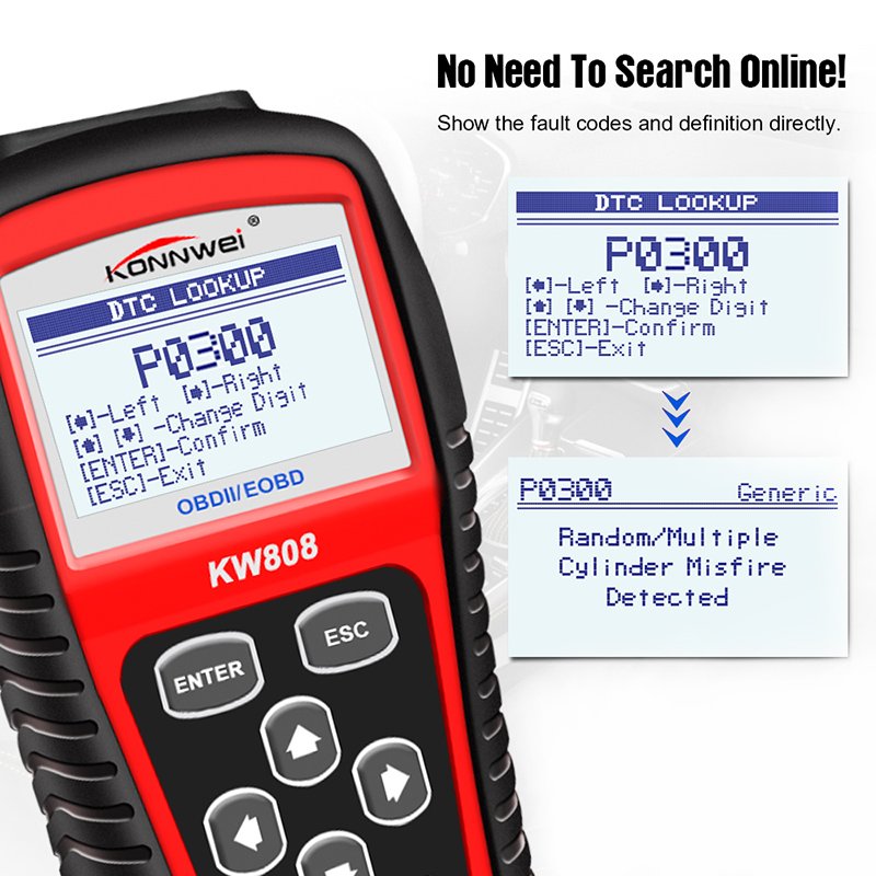 KONNWEI KW808 obd 2 tester auto diesel gasoline gas analyzer emissio scanner ecu EGR EVAP O2 Sensor OBDII Scanner