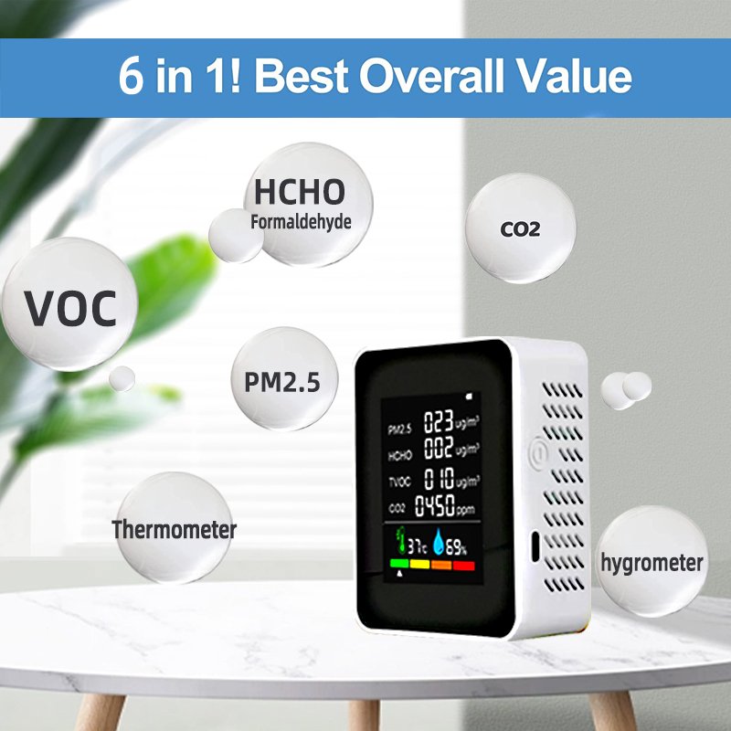 The Old 6 In 1 PM2.5 HCHO TVOC CO2 Air Quality Detector CO2 Formaldehyde Monitor Home Office Air Quality Tester