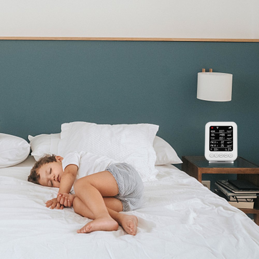 Tuya Smart AQI Monitor detects CO2 PM2.5 HCHO TVOC Temp. Hum. for indoor ventilation control