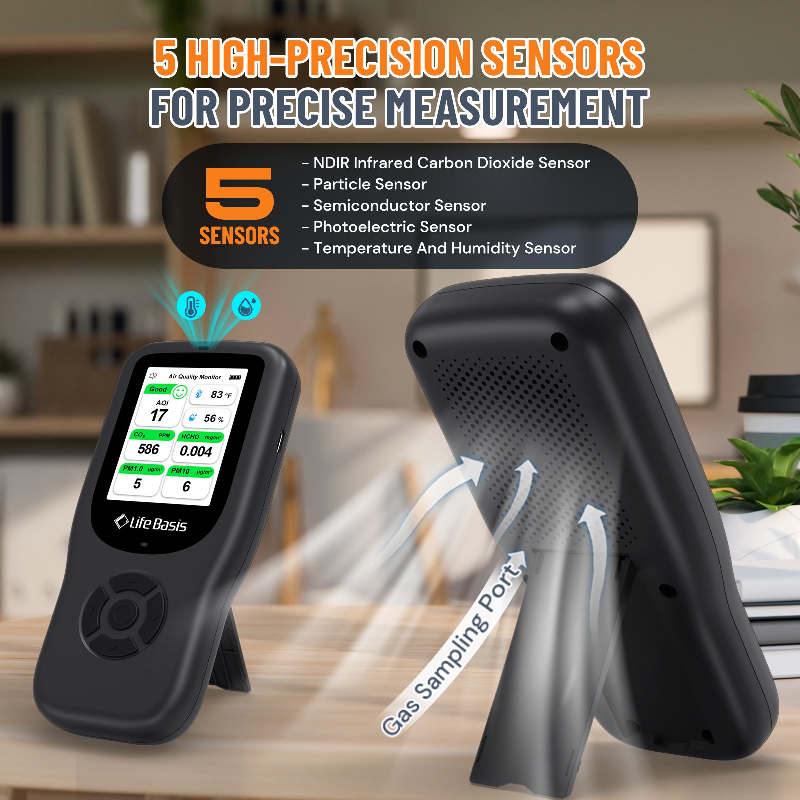 LifeBasis 10 In 1 Multi-Gas Detector WIFI CO2 HCHO TVOC Air Quality Detector TEM HUM Gas Analyzer Air Quality Monitor