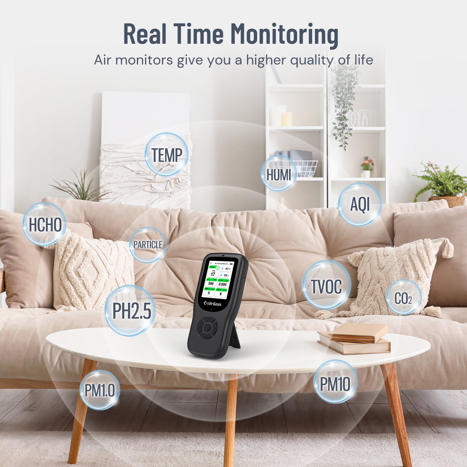 LifeBasis 10 In 1 Multi-Gas Detector WIFI CO2 HCHO TVOC Air Quality Detector TEM HUM Gas Analyzer Air Quality Monitor