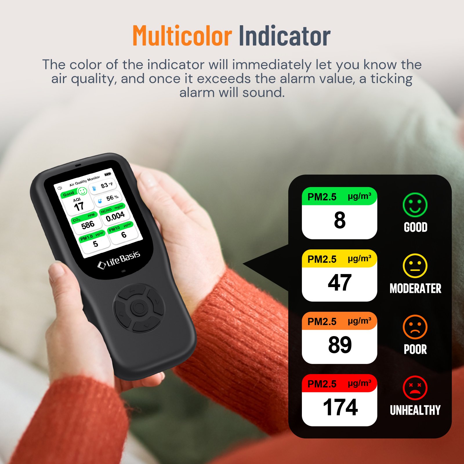 LifeBasis 10 In 1 Multi-Gas Detector WIFI CO2 HCHO TVOC Air Quality Detector TEM HUM Gas Analyzer Air Quality Monitor