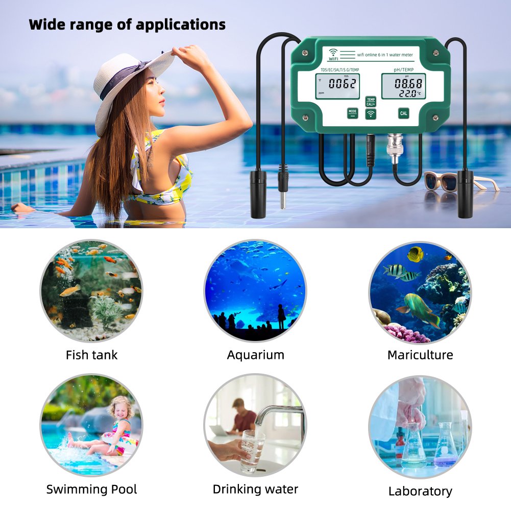 SZMYQ Tuya 6 In 1 Smart Home Products Multi Parameter Tds Ph Meter Digital Water Quality Tester Sensor For Drinking Tap Swimming