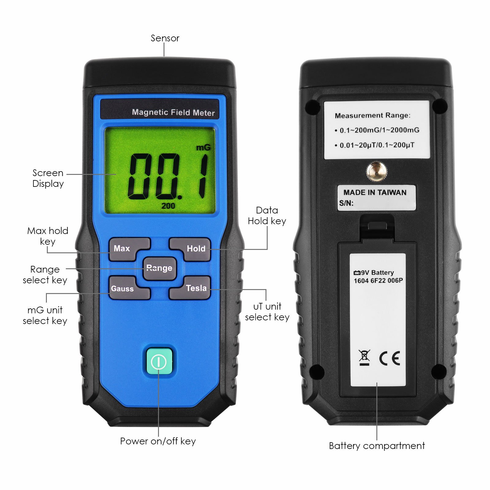 Single Axis Gaussmeter EMF ELF Meter Detector Electromagnetic Field mG 30-300Hz Frequency