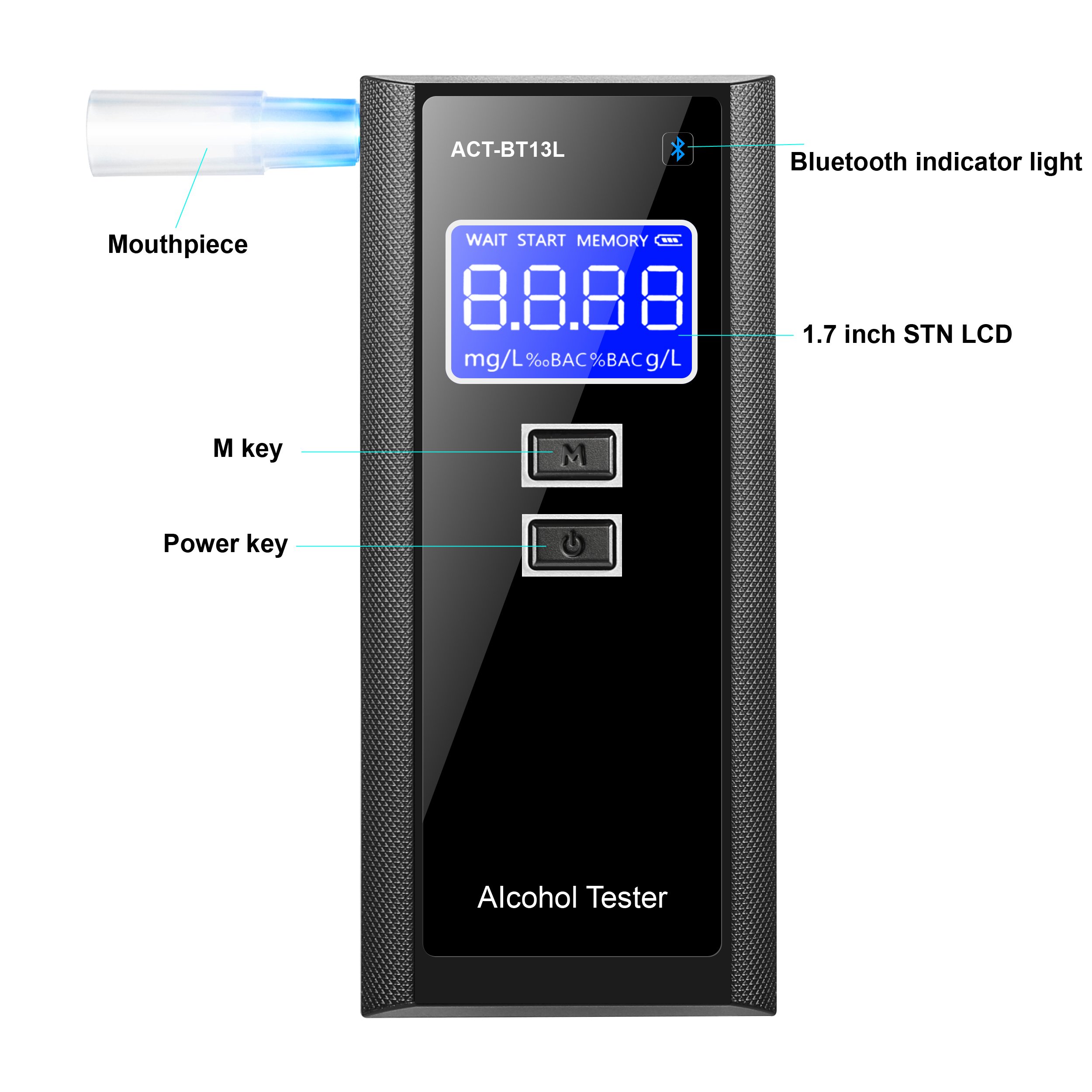 Bluetooth function breathalyzers factory price alcohol tester mobile phone connecting alkomat