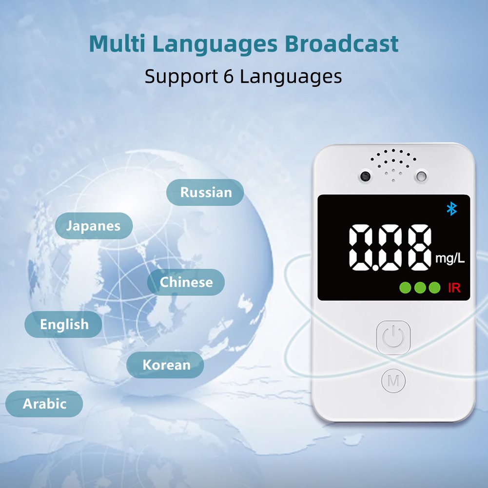 Bluetooth Alcohol Tester Six Languages Voice Broadcast No Contact with High Precision Sensor 0.00~0.95 mg/LAlcohol Detector