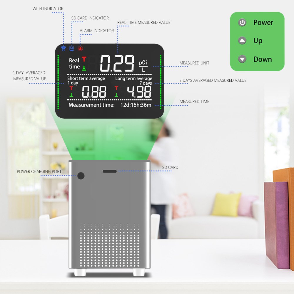 Wifi Tuya digital screen Home radon detector 30cph sensitivity Pulsed Ion Chamber Alarm Sensor Radon gas tester For ind