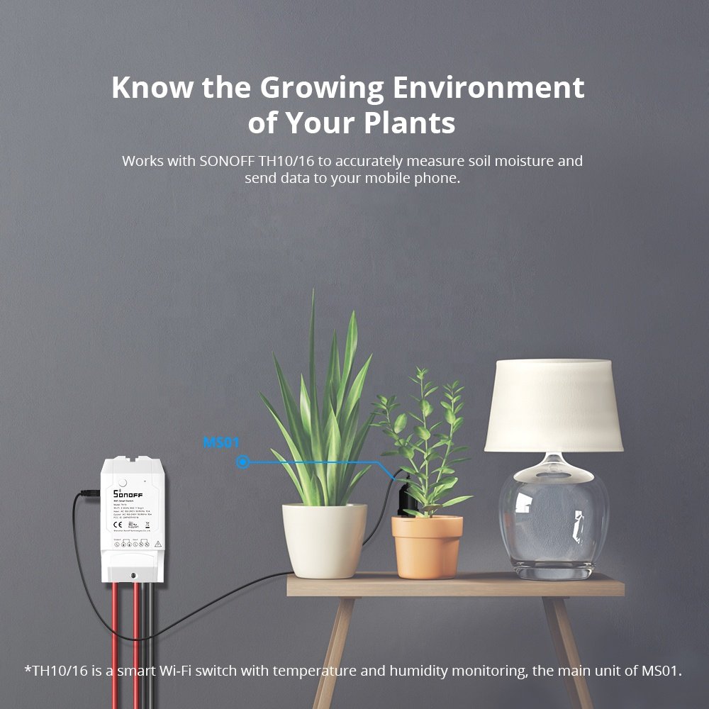 SONOFF MS01 Smart Flora Soil Monitor Garden Care Plant Grass Soil Water Moisture Tester Sensor DIY Flower Gardening Detector