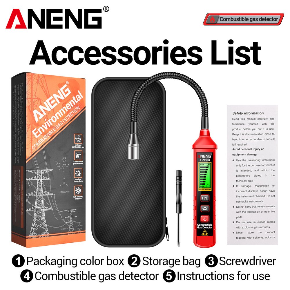 ANENG GN803 Handheld Gas Leak Detector Portable Gases Concentration Analyzer Meter Leakage Tools Methane Combustible Gas Testers