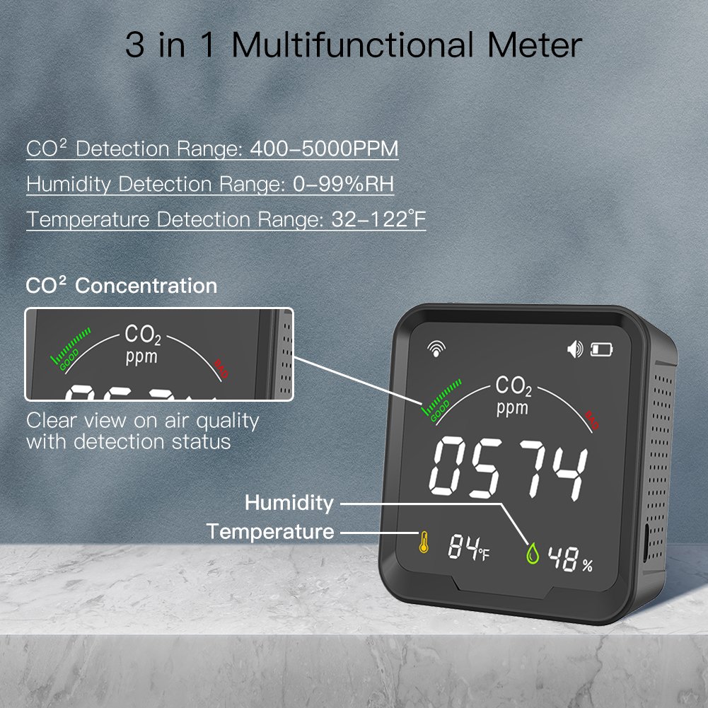 WiFi Tuya Smart CO2 Detector 3 in 1 Carbon Dioxide Detector Air Quality Monitor Temperature Humidity Air Tester for CO2 Alarm Sm