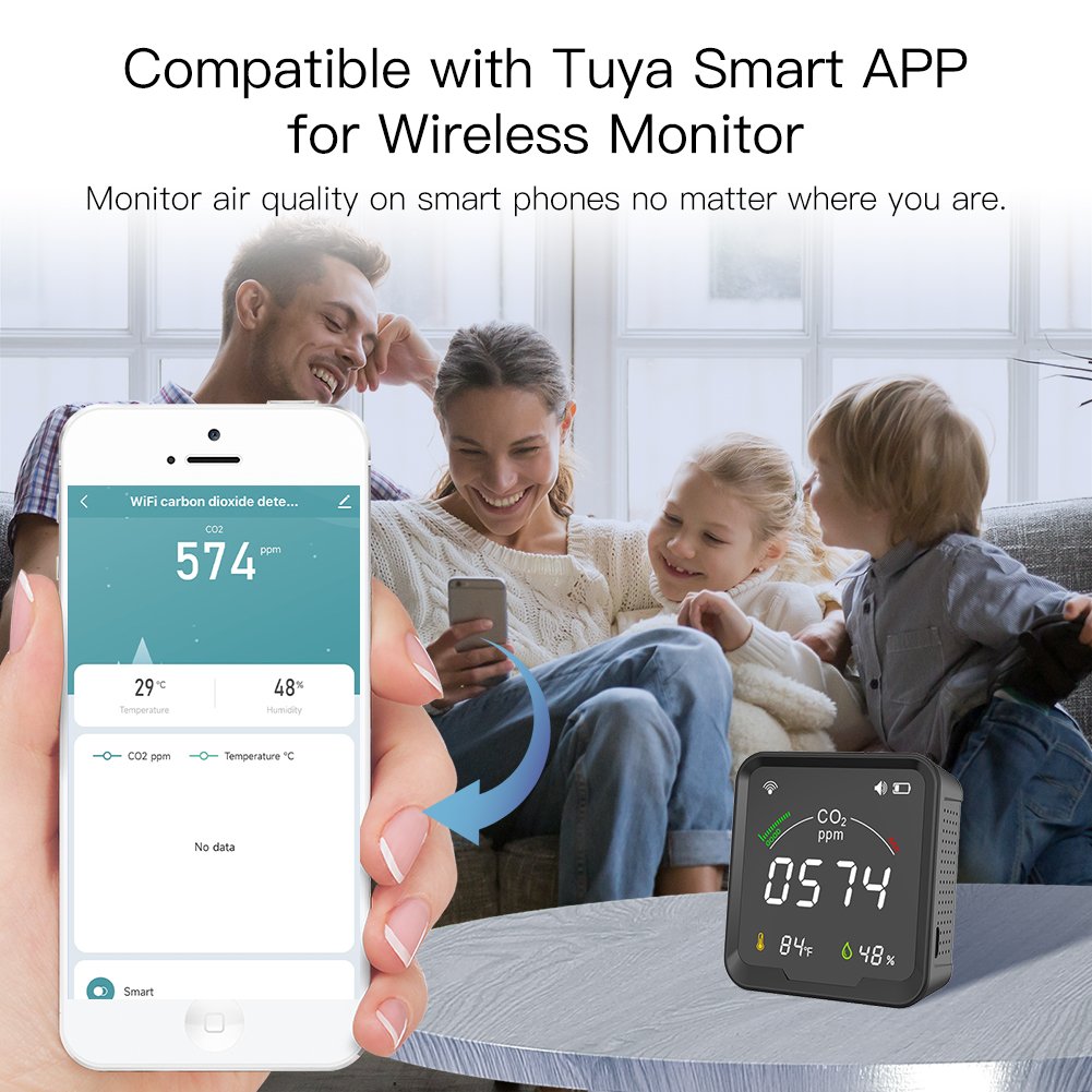 WiFi Tuya Smart CO2 Detector 3 in 1 Carbon Dioxide Detector Air Quality Monitor Temperature Humidity Air Tester for CO2 Alarm Sm