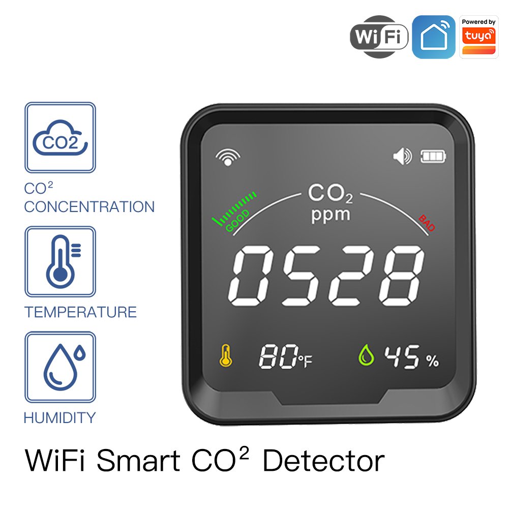 WiFi Tuya Smart CO2 Detector 3 in 1 Carbon Dioxide Detector Air Quality Monitor Temperature Humidity Air Tester for CO2 Alarm Sm