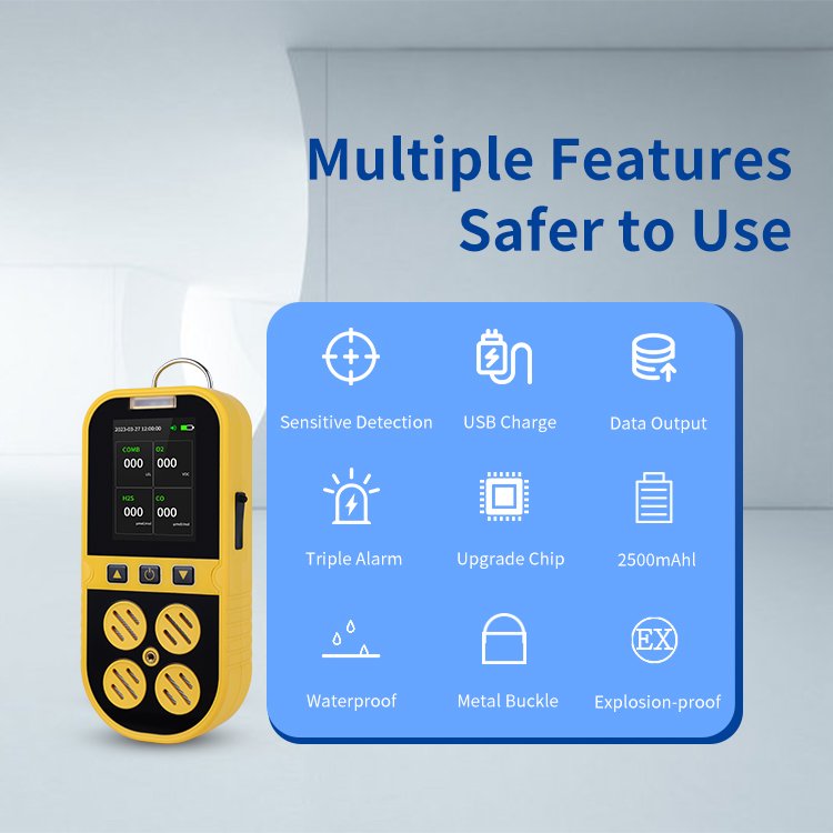 FANO High Precision Ethlyene EX O2 H2S CO LEL PPM Sensor Rechargeable Multi Gas Monitor Tester Analyzer 4 in 1 Gas Detector