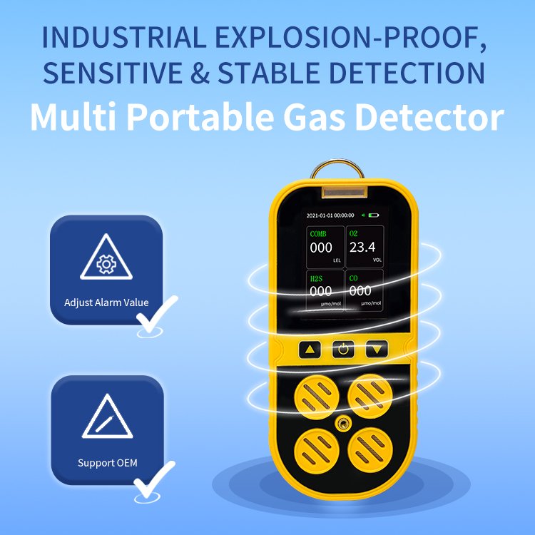 FANO High Precision Ethlyene EX O2 H2S CO LEL PPM Sensor Rechargeable Multi Gas Monitor Tester Analyzer 4 in 1 Gas Detector