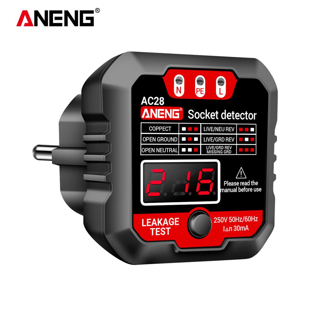 Europe type Socket Detector tester PHASE METER with voltage really time voltage display AC28BE