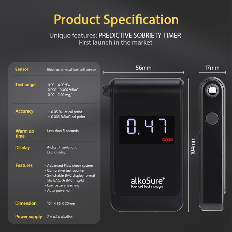 2024 Brand new Fuel Cell Alcohol Tester with Predictive Sobriety Timer