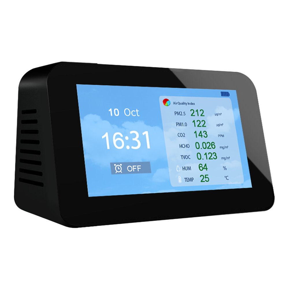 10 in 1 Air Quality Monitor CO2/PM2.5/PM1.0/PM10/TVOC/HCHO/Temp/Humidity Detector with Alarm Support Data Save for Home Office