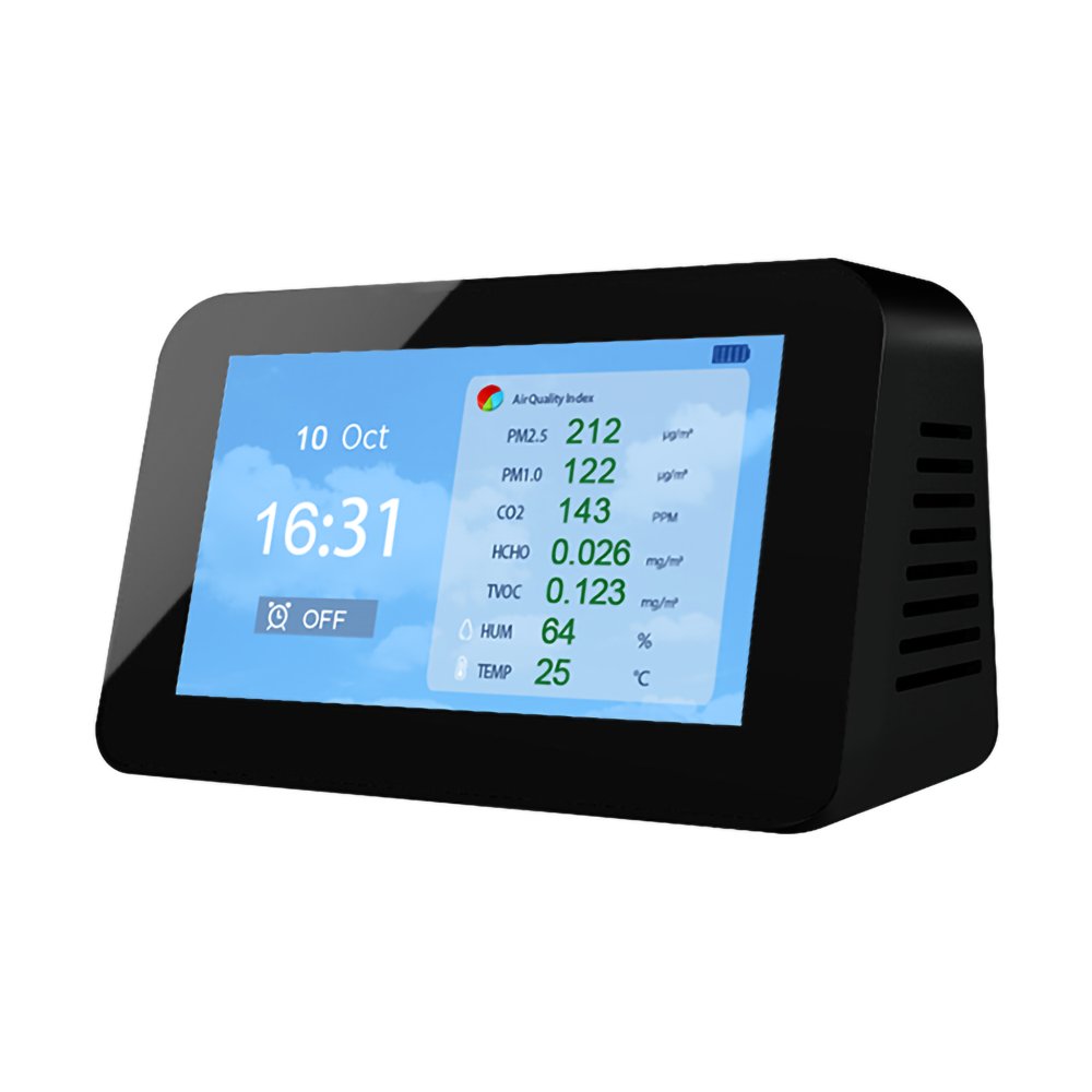 10 in 1 Air Quality Monitor CO2/PM2.5/PM1.0/PM10/TVOC/HCHO/Temp/Humidity Detector with Alarm Support Data Save for Home Office