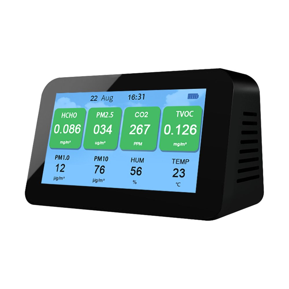 10 in 1 Air Quality Monitor CO2/PM2.5/PM1.0/PM10/TVOC/HCHO/Temp/Humidity Detector with Alarm Support Data Save for Home Office