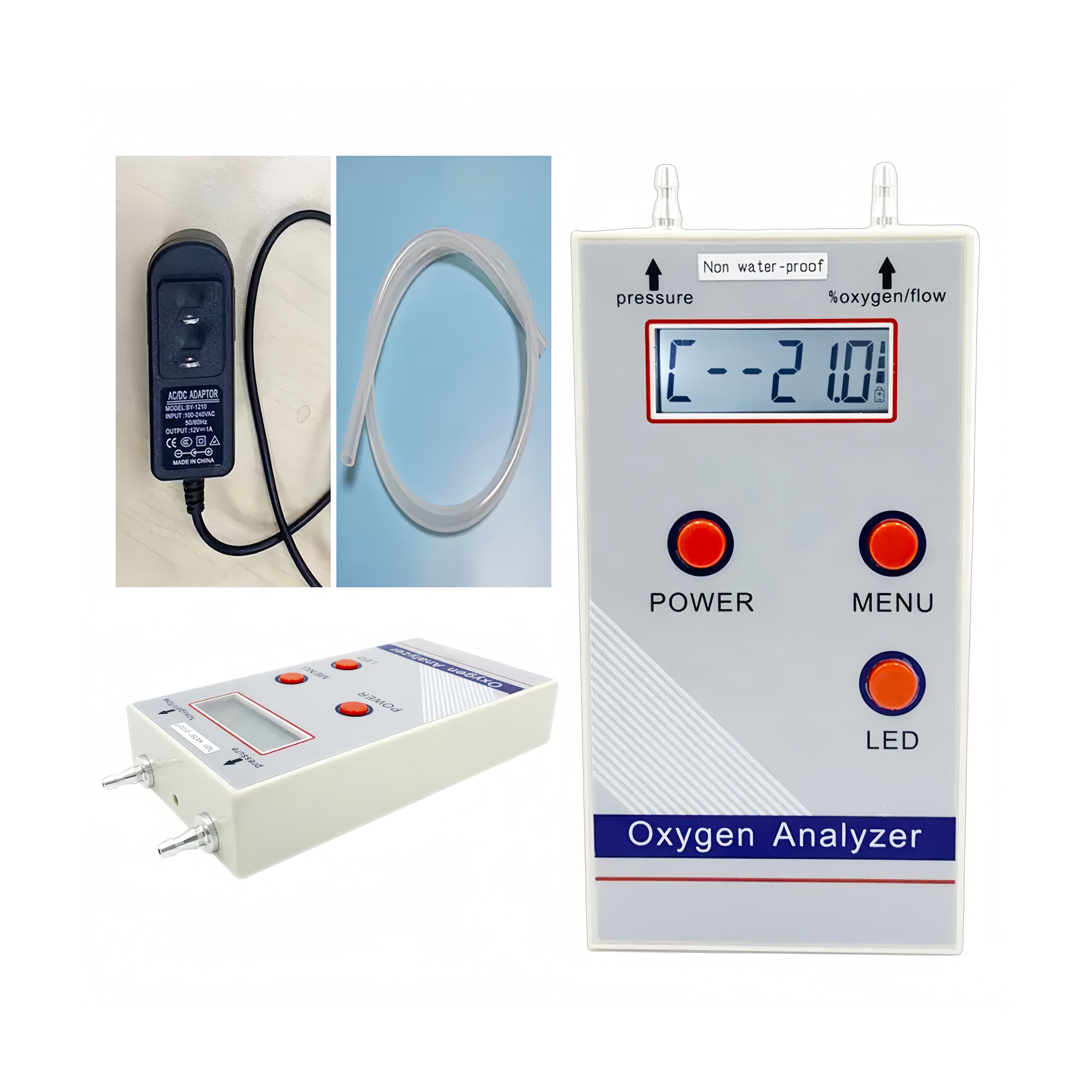 Portable O2 Content Purity Concentration Sensor Gas Outlet Flow Rate Pressure Measurement Detector Ultrasonic Oxygen Analyzer