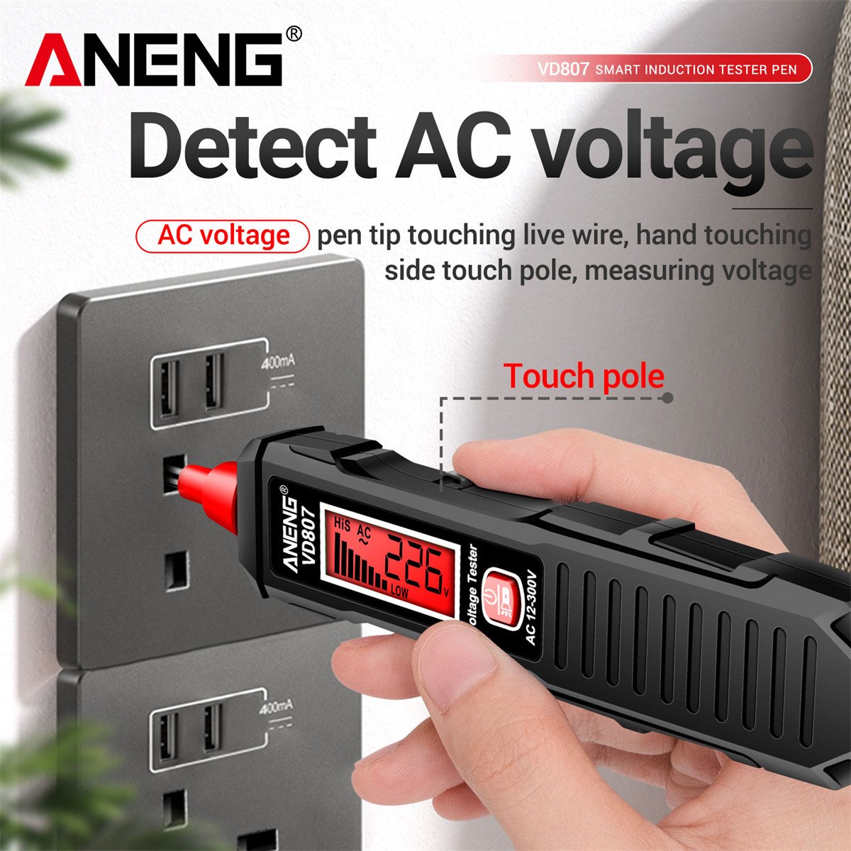 ANENG VD807 Slotted Induction Portable 50/60Hz Smart Electric Pen Tester NCV Sensor AC 12-300V Non-contact Wire Detector Tools