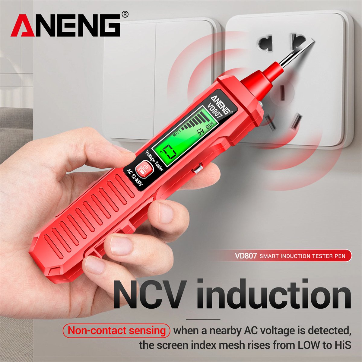 ANENG VD807 Slotted Induction Portable 50/60Hz Smart Electric Pen Tester NCV Sensor AC 12-300V Non-contact Wire Detector Tools
