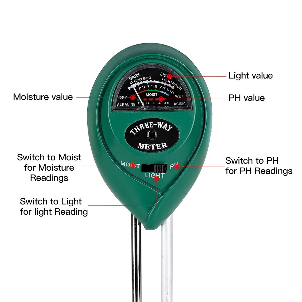 3 in 1 Soil PH Meter Sunlight PH Tester Garden Flowers Soil Moisture Sensor Meter Plants Acidity Humidity PH Monitor Detector
