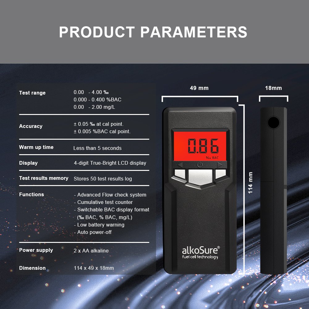 Highest accuracy breathalyser Fuel cell alcohol tester Digital alcohol detector