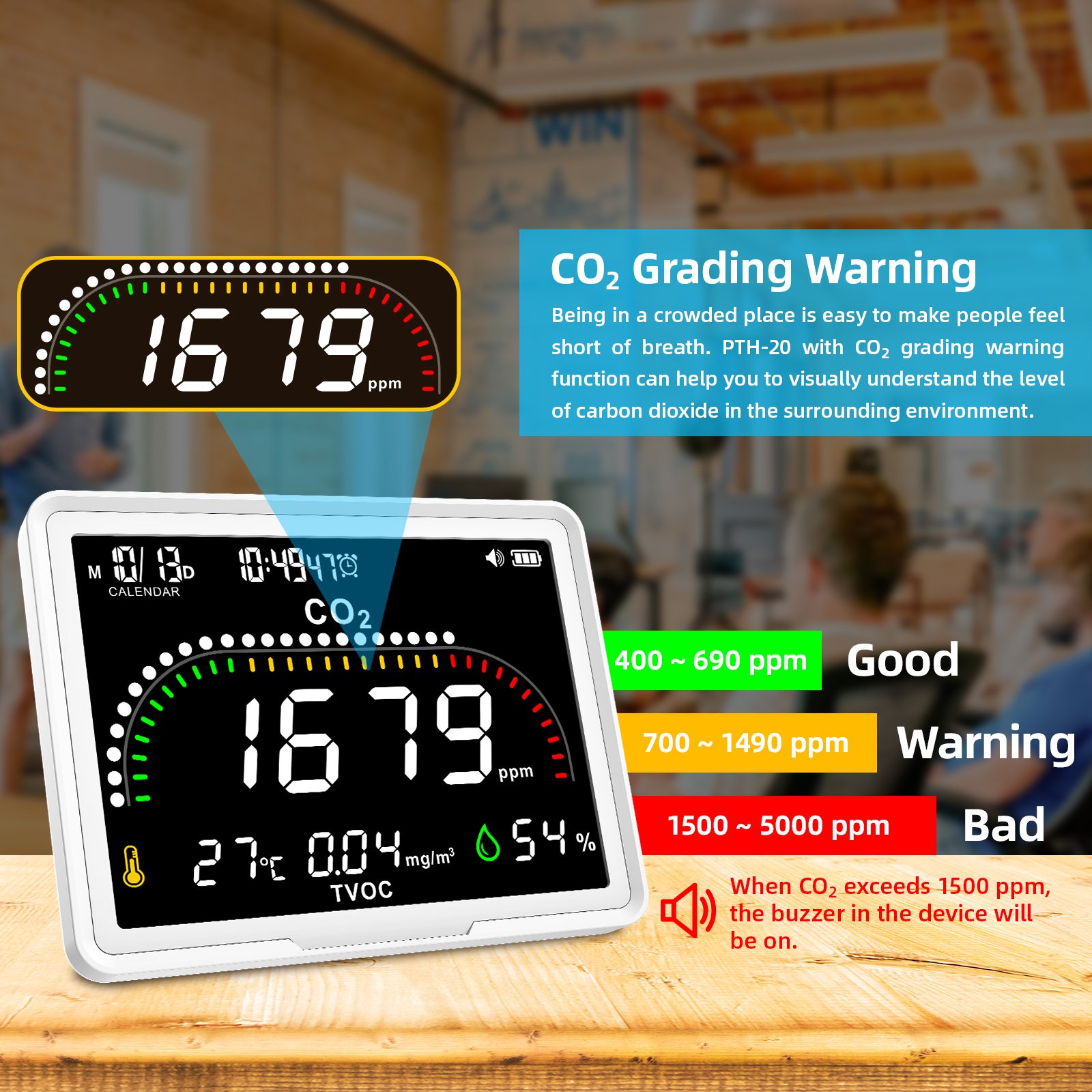 New Digital Wall Mount Carbon Dioxide Detector TVOC Co2 Monitor temperature and humidity Co2 Meter Sensor