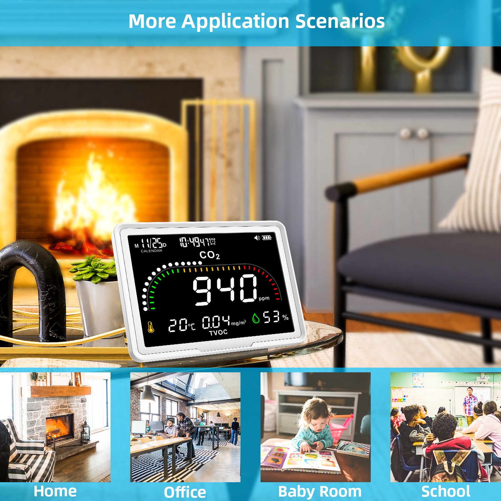 New Digital Wall Mount Carbon Dioxide Detector TVOC Co2 Monitor temperature and humidity Co2 Meter Sensor