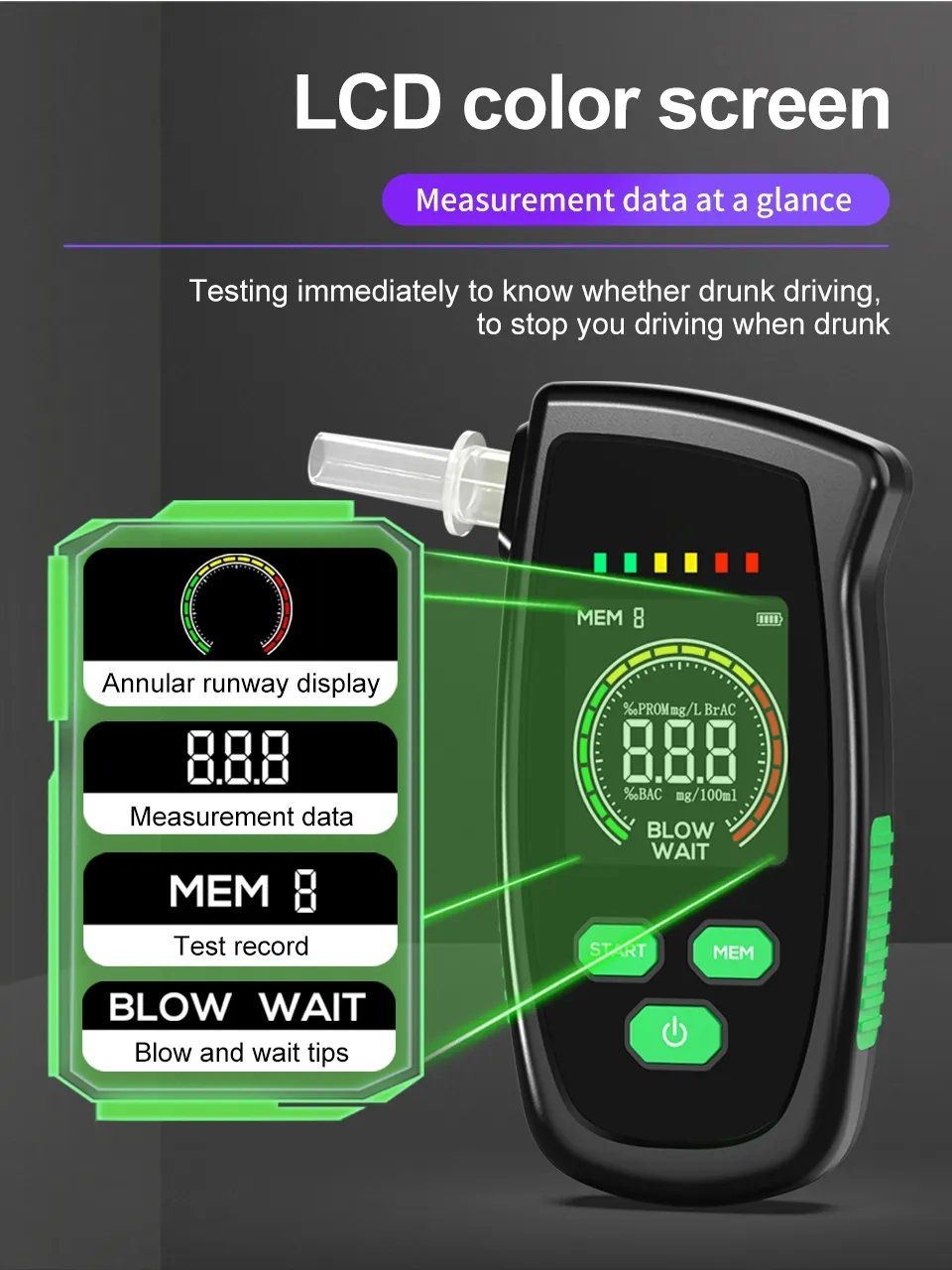 Professional Portable Alcohol Tester Rechargeable Digital Breath Tester Breathalyzer Gas Alcohol Detector OEM