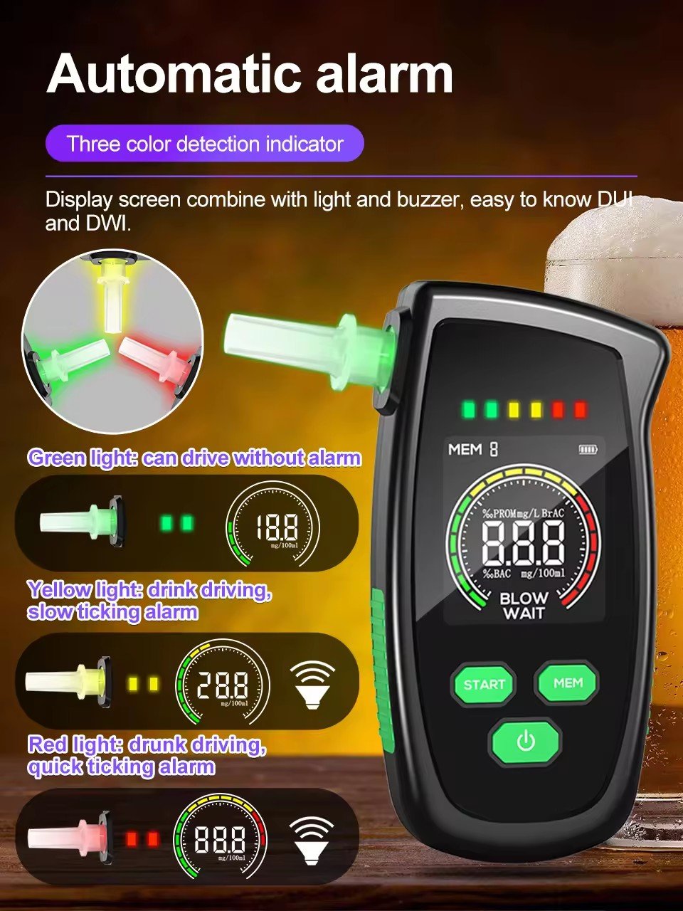 Professional Portable Alcohol Tester Rechargeable Digital Breath Tester Breathalyzer Gas Alcohol Detector OEM
