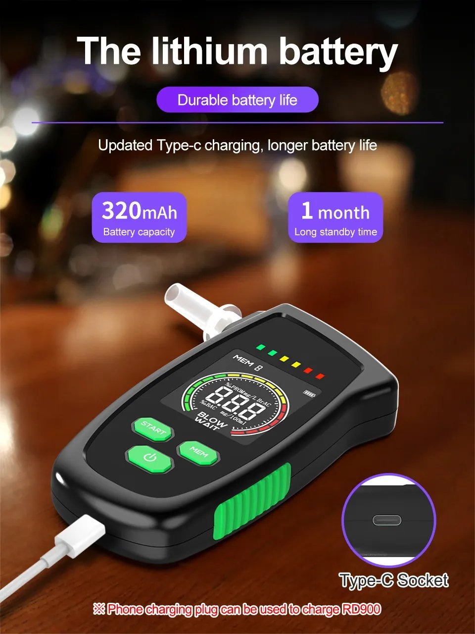 Professional Portable Alcohol Tester Rechargeable Digital Breath Tester Breathalyzer Gas Alcohol Detector OEM