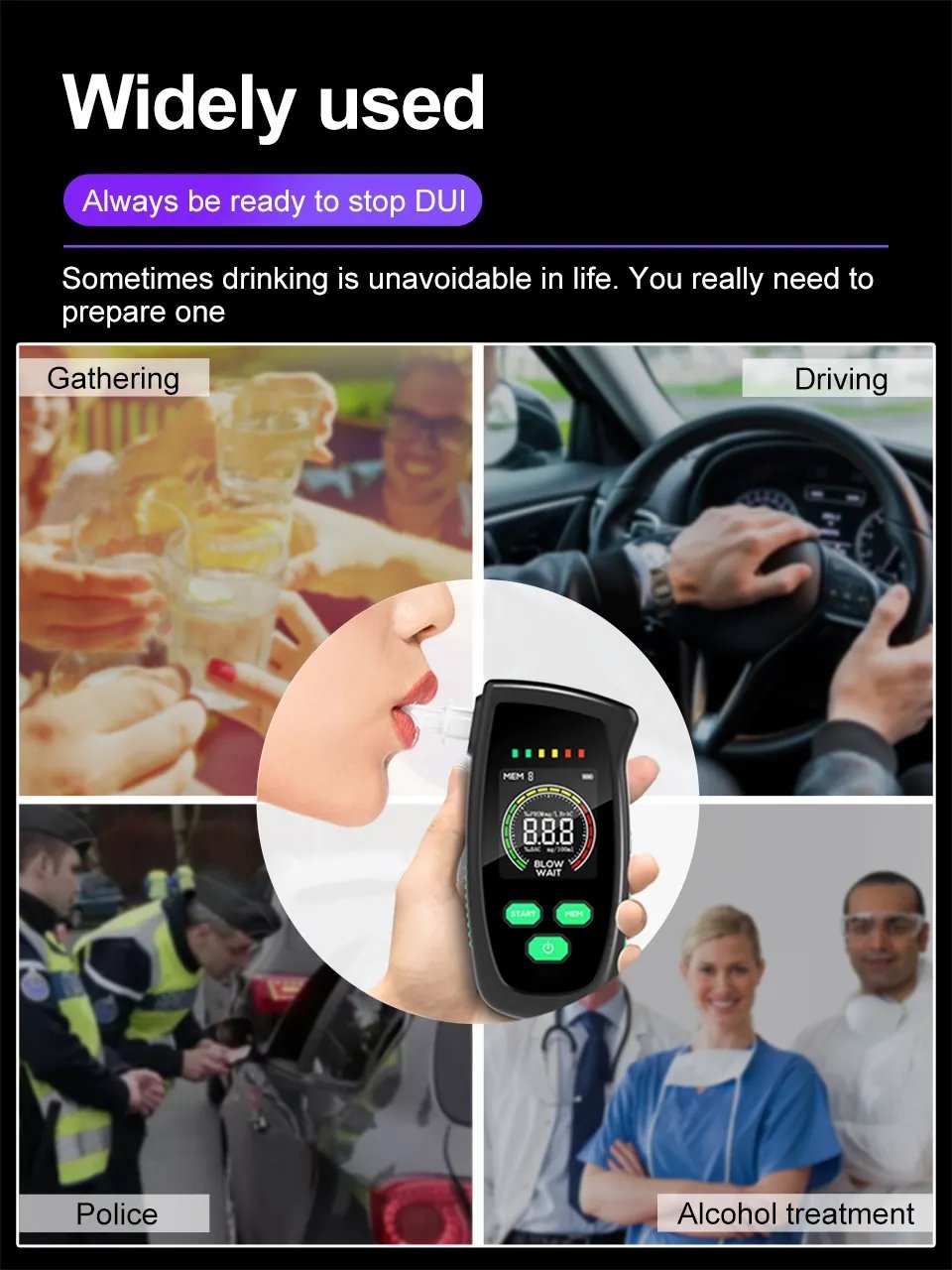 Professional Portable Alcohol Tester Rechargeable Digital Breath Tester Breathalyzer Gas Alcohol Detector OEM