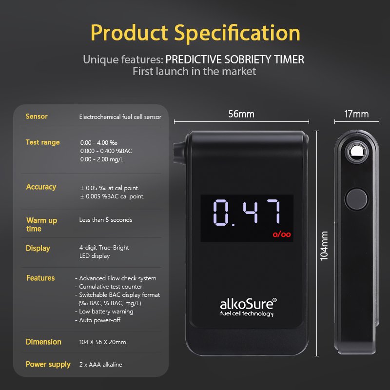 Predictive Sobriety Timer Fuel cell alcohol tester 2024 Brand new function