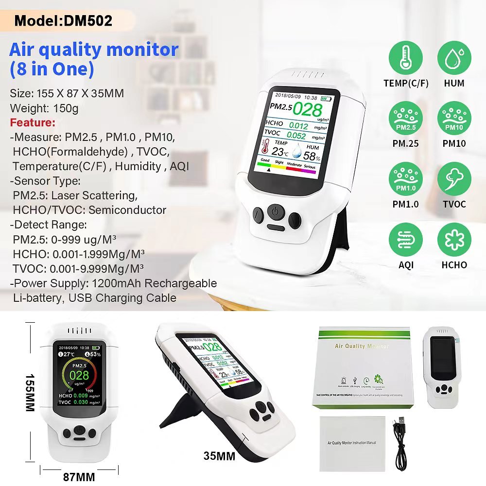 High Precision O3 Ozone & PM2.5 TVOC Meter Indoor Air Quality Monitor with Sensor Detector for School Hospital Office Home Use